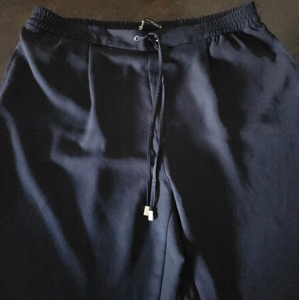 Zara Women's Navy Blue Drawstring Pants NEW